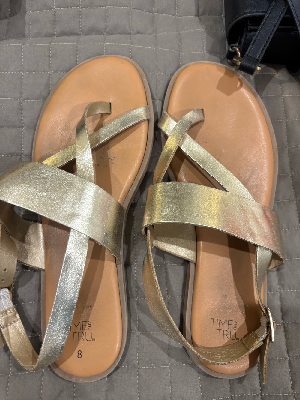 Time and Tru Gold Metallic Crisscross Strap Sandals